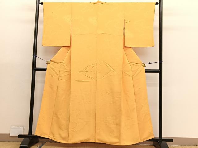 平和屋着物■上質な色無地　風景地紋　柑子色　正絹　逸品　BAAX2999hv