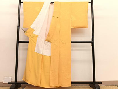 平和屋着物■上質な色無地　風景地紋　柑子色　正絹　逸品　BAAX2999hv