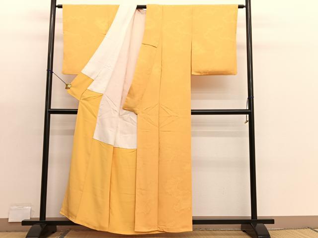 平和屋着物■上質な色無地　風景地紋　柑子色　正絹　逸品　BAAX2999hv