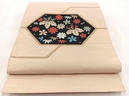 平和屋着物◎八寸名古屋帯 唐織 草花文 金糸 正絹 逸品 BAAX3002yc