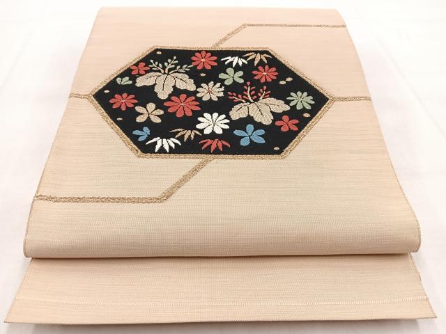 平和屋着物◎八寸名古屋帯 唐織 草花文 金糸 正絹 逸品 BAAX3002yc
