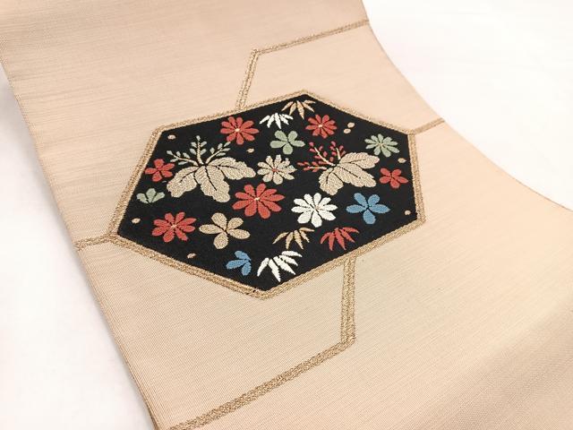 平和屋着物◎八寸名古屋帯 唐織 草花文 金糸 正絹 逸品 BAAX3002yc