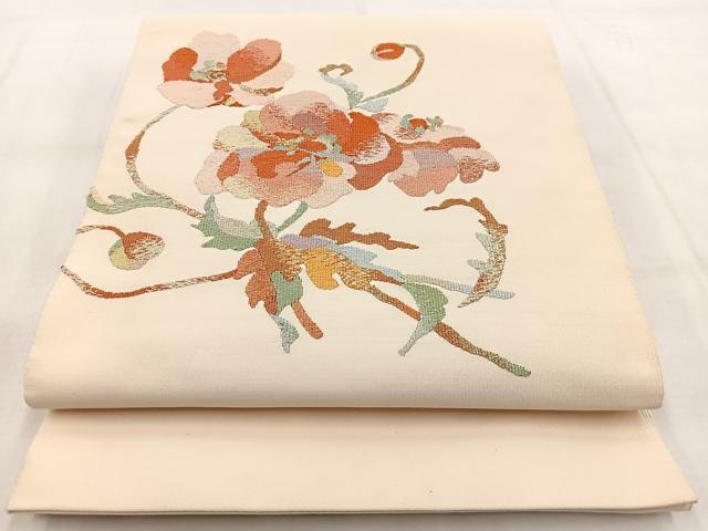 平和屋着物◎八寸名古屋帯 綴れ 更紗花文 正絹 逸品 BAAX3004yc