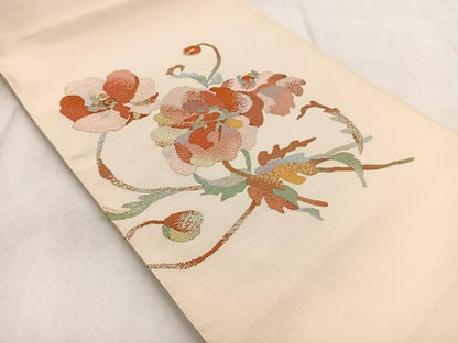 平和屋着物◎八寸名古屋帯 綴れ 更紗花文 正絹 逸品 BAAX3004yc