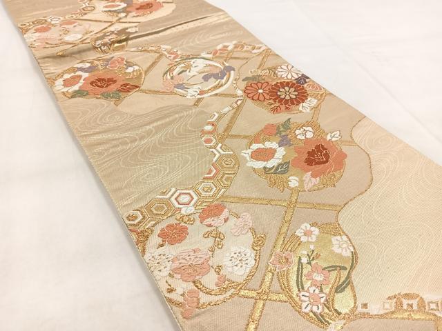 平和屋着物◎六通柄袋帯　唐織　流水花丸文　金糸　正絹　逸品　BAAX3006yc
