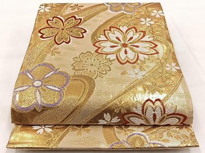 平和屋着物◎佐賀錦　六通柄袋帯　唐織　流水花文　金糸　正絹　逸品　BAAX3007yc