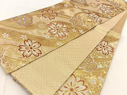 平和屋着物◎佐賀錦　六通柄袋帯　唐織　流水花文　金糸　正絹　逸品　BAAX3007yc
