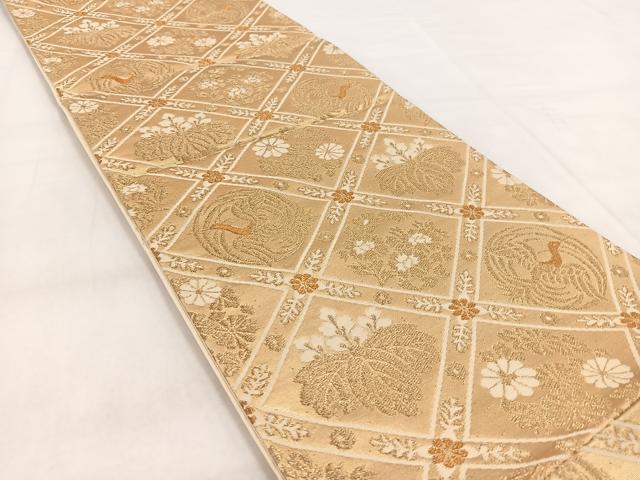 平和屋着物◎六通柄袋帯 唐織 鳳凰格天井花文 金糸 正絹 逸品 BAAX3008yc