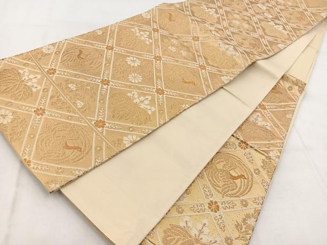 平和屋着物◎六通柄袋帯 唐織 鳳凰格天井花文 金糸 正絹 逸品 BAAX3008yc