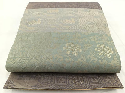 平和屋着物◎両面　六通柄袋帯　切嵌草花文　金銀糸　正絹　逸品　BAAX3009yc