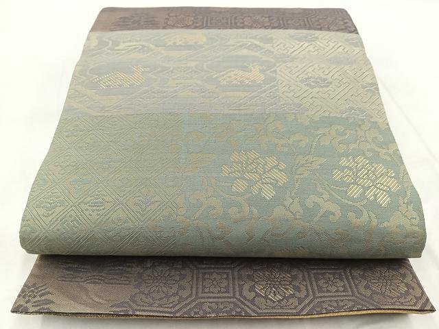 平和屋着物◎両面　六通柄袋帯　切嵌草花文　金銀糸　正絹　逸品　BAAX3009yc