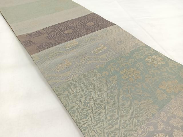 平和屋着物◎両面　六通柄袋帯　切嵌草花文　金銀糸　正絹　逸品　BAAX3009yc