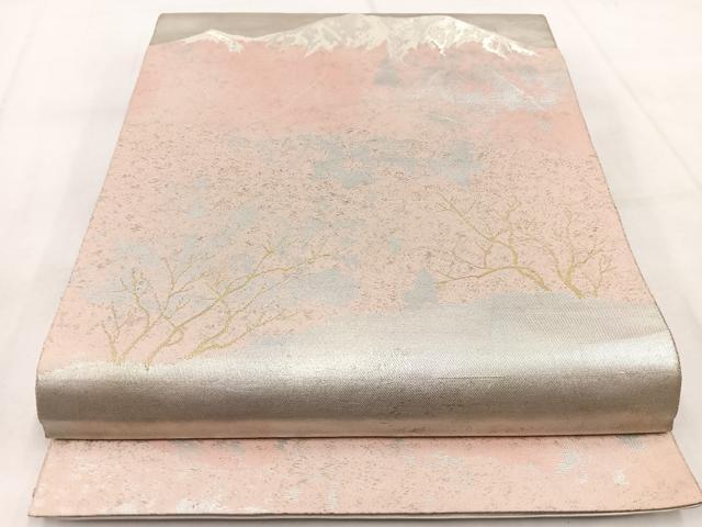 平和屋着物◎西陣　服部織物謹製　六通柄袋帯　こはく錦　遠山風景文　金銀糸　引箔　正絹　逸品　BAAX3013yc