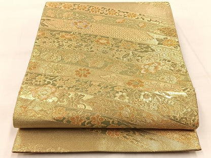 平和屋着物◎佐賀錦　六通柄袋帯　更紗花文　金銀糸　正絹　逸品　BAAX3017yc