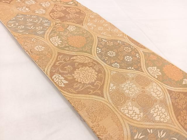 平和屋着物◎六通柄袋帯 立涌更紗花文 金糸 正絹 逸品