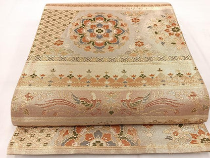 平和屋着物◎佐賀錦　六通柄袋帯　更紗花鳥文　金糸　正絹　逸品　BAAX3020yc