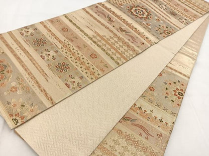 平和屋着物◎佐賀錦　六通柄袋帯　更紗花鳥文　金糸　正絹　逸品　BAAX3020yc