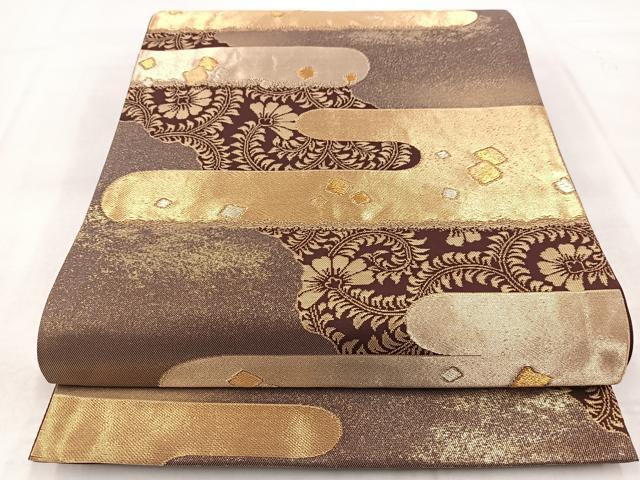 平和屋着物◎六通柄袋帯　エ霞更紗花文　金糸　正絹　逸品　BAAX3022yc