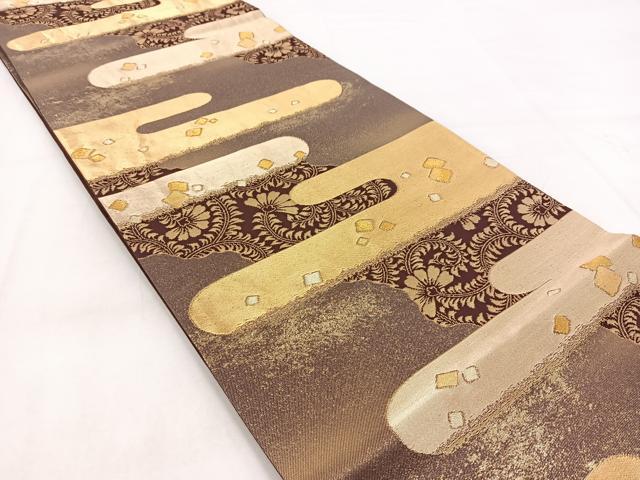 平和屋着物◎六通柄袋帯　エ霞更紗花文　金糸　正絹　逸品　BAAX3022yc