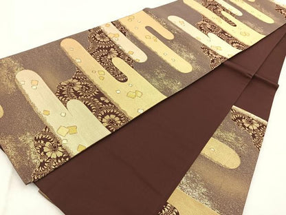 平和屋着物◎六通柄袋帯　エ霞更紗花文　金糸　正絹　逸品　BAAX3022yc