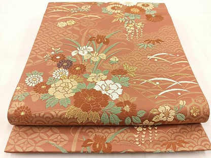 平和屋着物◎六通柄袋帯　唐織　吉祥花文　金糸　正絹　逸品　BAAX3028yc