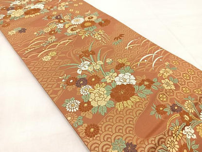 平和屋着物◎六通柄袋帯　唐織　吉祥花文　金糸　正絹　逸品　BAAX3028yc
