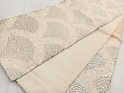 平和屋着物◎六通柄袋帯　唐織　花青海波　銀糸　正絹　逸品　BAAX3031yc