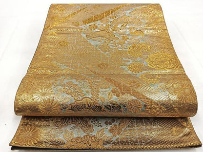 平和屋着物◎六通柄袋帯　立波草花文　金銀糸　正絹　逸品　BAAX3034yc