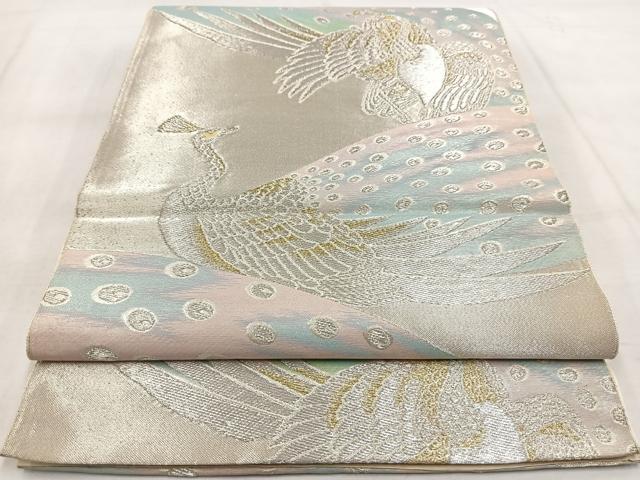 平和屋着物◎六通柄袋帯　孔雀　金銀糸　正絹　逸品　BAAX3037yc