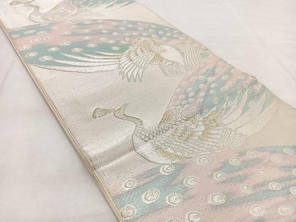 平和屋着物◎六通柄袋帯　孔雀　金銀糸　正絹　逸品　BAAX3037yc