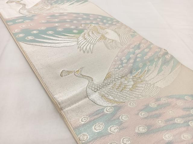 平和屋着物◎六通柄袋帯　孔雀　金銀糸　正絹　逸品　BAAX3037yc