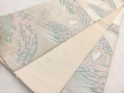 平和屋着物◎六通柄袋帯　孔雀　金銀糸　正絹　逸品　BAAX3037yc