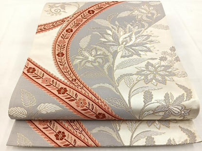 平和屋着物◎六通柄袋帯　唐織　更紗花文　金糸　正絹　逸品　BAAX3038yc