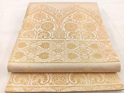 平和屋着物◎六通柄　本袋帯　更紗飾花文　金糸　正絹　逸品　BAAX3039yc