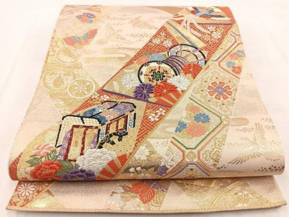 平和屋着物◎六通柄袋帯 唐織 竹取能衣文 金銀糸 正絹 逸品 BAAX3040yc