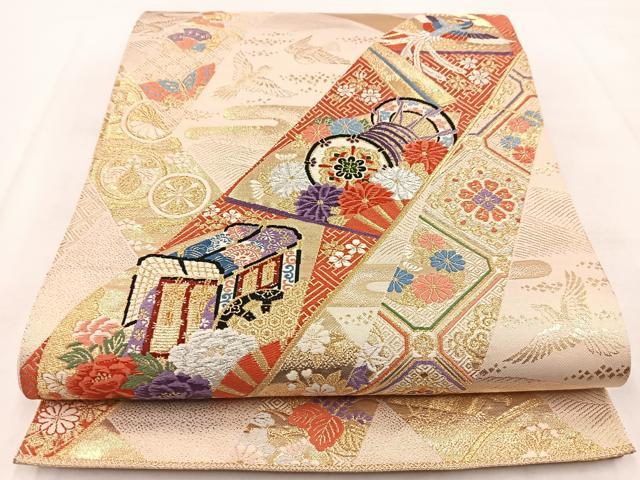 平和屋着物◎六通柄袋帯 唐織 竹取能衣文 金銀糸 正絹 逸品 BAAX3040yc