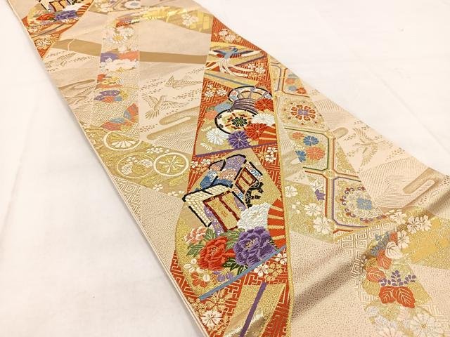 平和屋着物◎六通柄袋帯 唐織 竹取能衣文 金銀糸 正絹 逸品 BAAX3040yc
