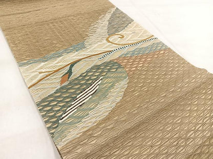 平和屋着物▽太鼓柄袋帯　スリーシーズン　春夏秋　櫛織り　草花文　正絹　逸品　未使用　BAAX3041yc
