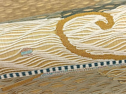 平和屋着物▽太鼓柄袋帯　スリーシーズン　春夏秋　櫛織り　草花文　正絹　逸品　未使用　BAAX3041yc