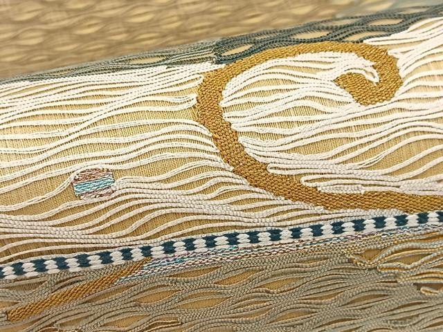 平和屋着物▽太鼓柄袋帯　スリーシーズン　春夏秋　櫛織り　草花文　正絹　逸品　未使用　BAAX3041yc