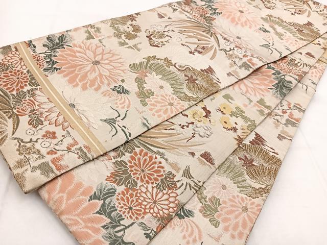 平和屋着物◎全通柄 京袋帯 飛鶴松竹梅文 金銀糸 正絹 逸品 BAAX3050yc