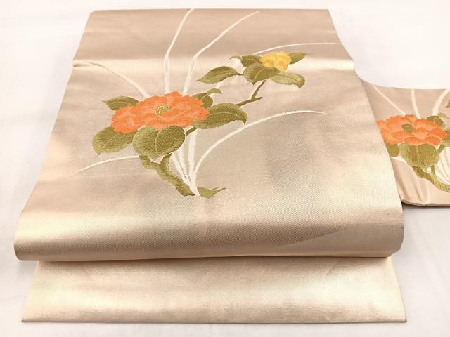 平和屋着物◎九寸名古屋帯　唐織　草花文　金糸　引箔　正絹　逸品　BAAX3052yc