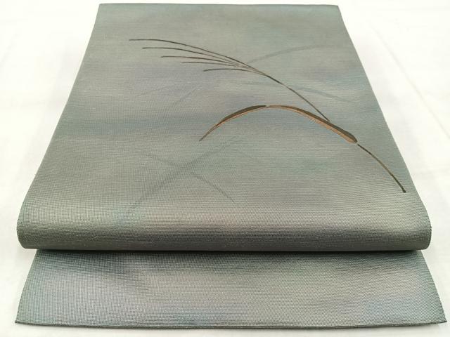 平和屋着物◎八寸名古屋帯　手描き　薄　金糸　正絹　逸品　BAAX3053yc