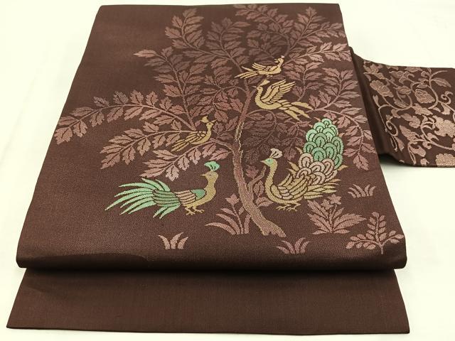 平和屋着物◎九寸名古屋帯　更紗花鳥文　金糸　正絹　逸品　BAAX3054yc