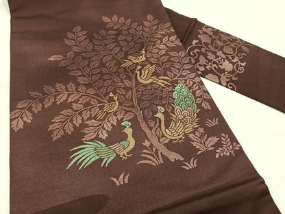 平和屋着物◎九寸名古屋帯　更紗花鳥文　金糸　正絹　逸品　BAAX3054yc