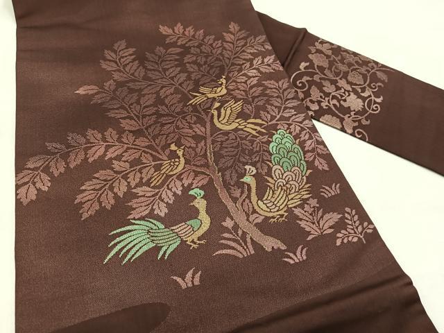 平和屋着物◎九寸名古屋帯　更紗花鳥文　金糸　正絹　逸品　BAAX3054yc