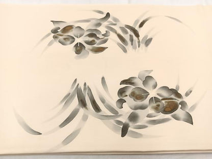 平和屋着物◎塩瀬　九寸開き名古屋帯　手描き　草花文　正絹　逸品　BAAX3055yc