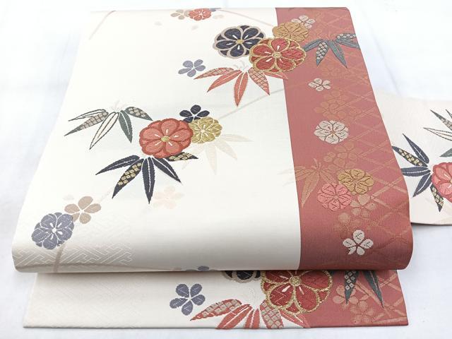 平和屋着物◎九寸名古屋帯　唐織　竹梅文　金糸　正絹　逸品　BAAX3057yc