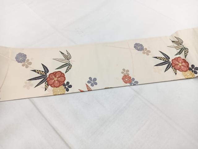 平和屋着物◎九寸名古屋帯　唐織　竹梅文　金糸　正絹　逸品　BAAX3057yc