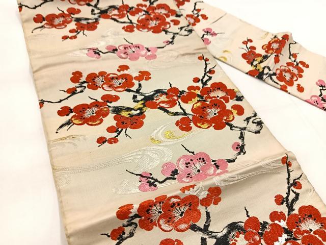 平和屋着物◎アンティーク　大正ロマン　九寸名古屋帯　枝梅文　金銀糸　正絹　逸品　BAAX3064yc